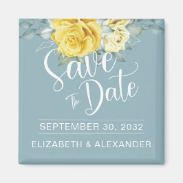 黄色のフローラの古典的な写真結婚式の日付を保存 マグネット