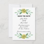 黄色のフローラの緑の葉が日付カードを保存 セーブザデート (正面)