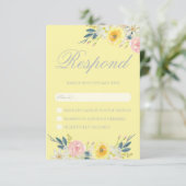 黄色のフローラウェディングRSVPカード 出欠カード (スタンド正面)