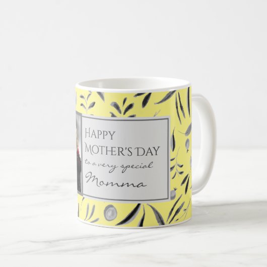 黄色のフローラカスタムママ写真 コーヒーマグカップ (正面右)