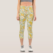 黄色のフローラガーデンパターン カプリレギンス (正面)