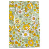 黄色のフローラガーデンパターン ミディアムペーパーバッグ (正面)