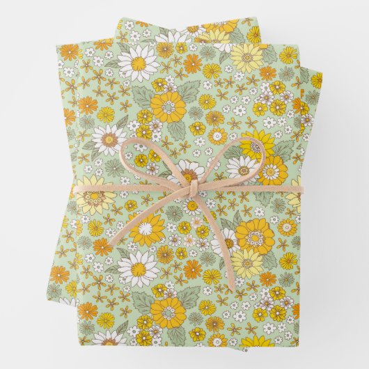 黄色のフローラガーデンパターン ラッピングペーパーシート (インサイチュ)