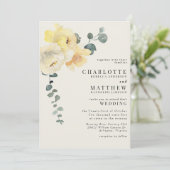 黄色のフローラクリームエレガントな結婚式なし親 招待状 (スタンド正面)