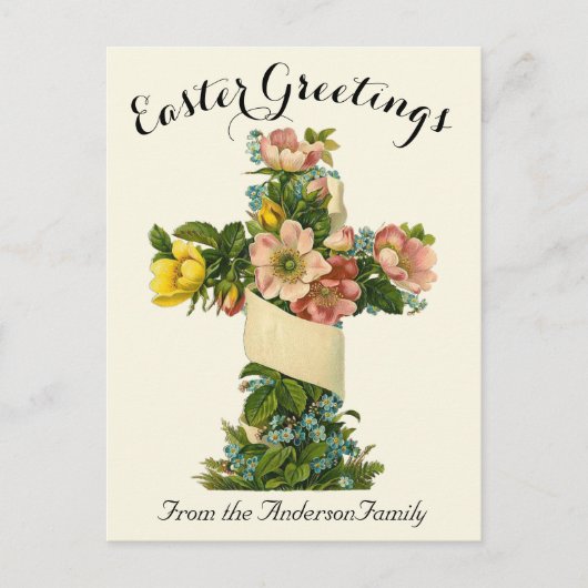 黄色のフローラクロスヴィンテージイースター宗教 ポストカード (正面)
