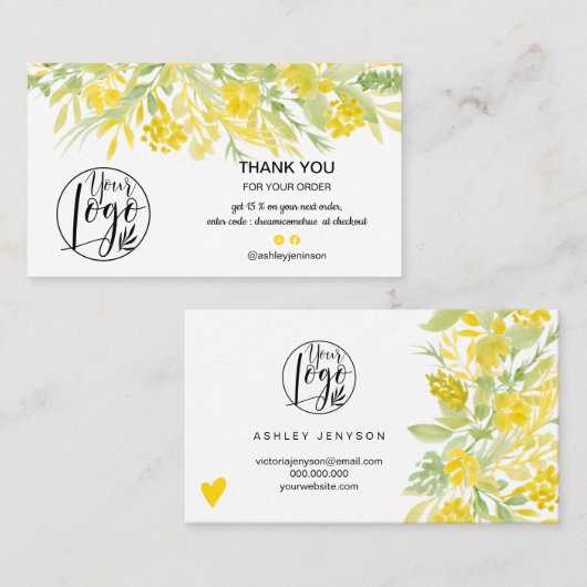 黄色のフローラクールの色のロ感謝していゴの順序 名刺 (正面/裏面)