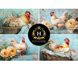 黄色のフローラチキンコラージュのデコページ 薄葉紙