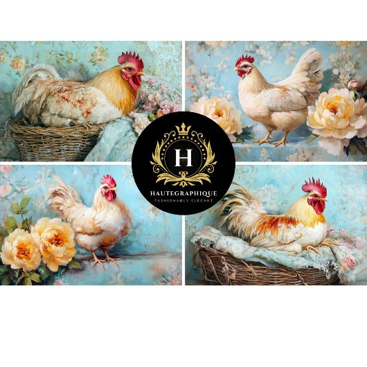 黄色のフローラチキンコラージュのデコページ 薄葉紙