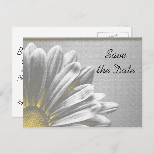 黄色のフローラハイライト結婚式の日付を保存 案内ポストカード (正面/裏面)