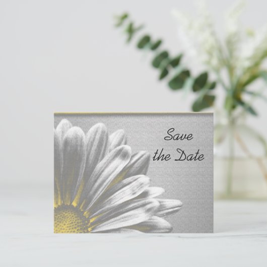 黄色のフローラハイライト結婚式の日付を保存 案内ポストカード (スタンド正面)