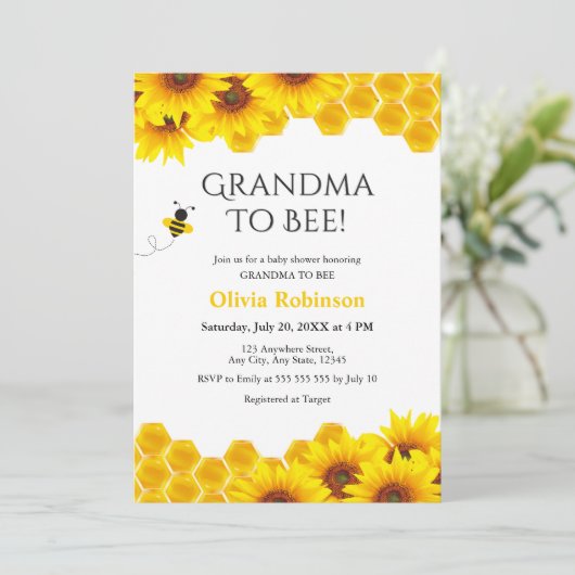 黄色のフローラハニカム祖母へビーベイビーシャワー 招待状 (スタンド正面)