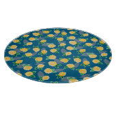 黄色のフローラバラオン青 カッティングボード (角)