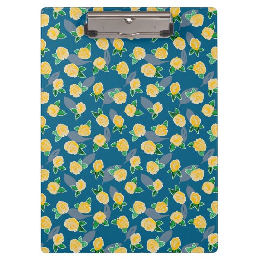 黄色のフローラバラオン青 クリップボード (正面)