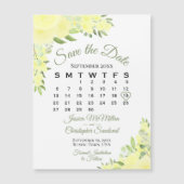 黄色のフローラバラ日付カレンダー磁石を保存 (正面)