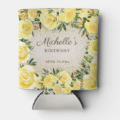 黄色のフローラバラ金ゴールドグリッター誕生日名 缶クーラー (正面)