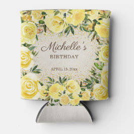 黄色のフローラバラ金ゴールドグリッター誕生日名 缶クーラー