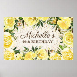 黄色のフローラバラ金ゴールドグリッター40th誕生日 ポスター