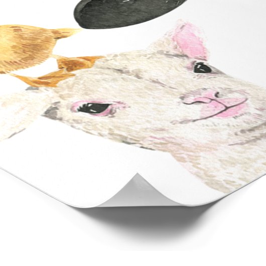 黄色のフローラファーム動物の赤ちゃんシャワー歓迎サイン ポスター (角)