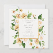 黄色のフローラフレームエメラルドリハーサルディナインブ 招待状 (正面)