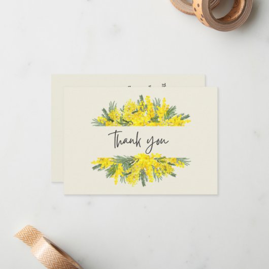 黄色のフローラフレーム悔やみや弔慰サンキューカード ノートカード (正面/裏面インサイチュ)