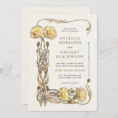 黄色のフローラフレーム結婚式招待状 招待状 (正面/裏面)