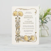 黄色のフローラフレーム結婚式招待状 招待状 (スタンド正面)