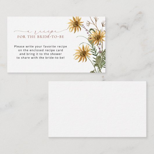 黄色のフローラブライダルシャワーレシピ要求 エンクロージャーカード (正面/裏面)