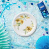 黄色のフローラプレート緑と黄色の花の装飾 ペーパープレート (パーティー)