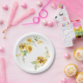 黄色のフローラプレート緑と黄色の花の装飾 ペーパープレート (パーティー)