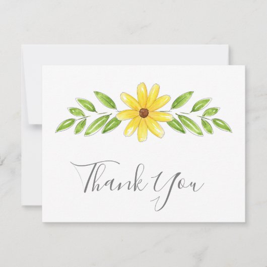 黄色のフローラペンと水彩スワッグ サンキューカード (正面)