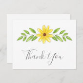 黄色のフローラペンと水彩スワッグ サンキューカード (正面/裏面)