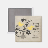黄色のフローララブバード日付磁石を保存 マグネット (正面/裏面)