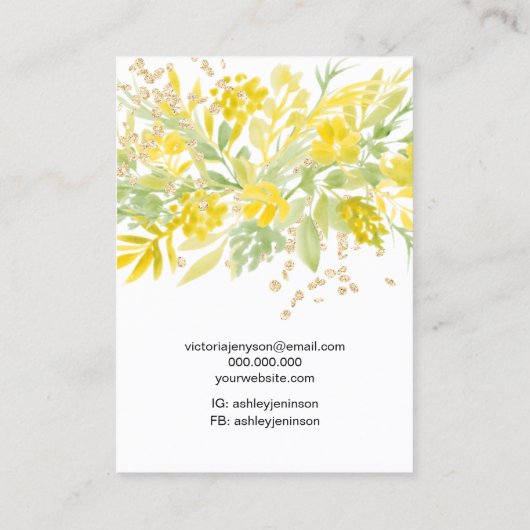 黄色のフローラロゴ金ゴールドジュエリーイヤリングのネックレス 名刺 (裏面)