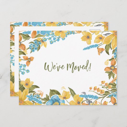 黄色のフローラ引っ越しました新しいホームのお知らせ ポストカード (正面/裏面)