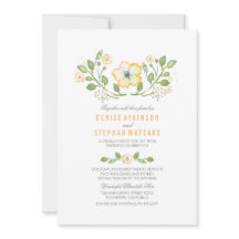 黄色のフローラ水カラー結婚式招待状