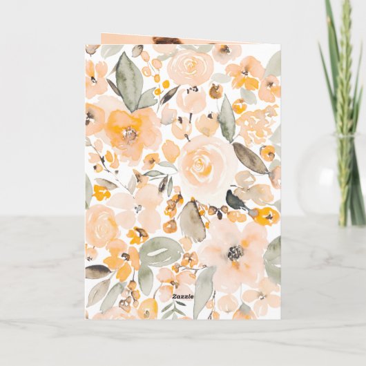 黄色のフローラ水色2枚の写真の誕生日 カード (裏面)