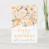 黄色のフローラ水色2枚の写真の誕生日 カード (正面)