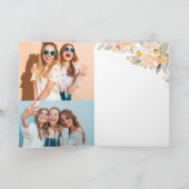 黄色のフローラ水色2枚の写真の誕生日 カード (内部)