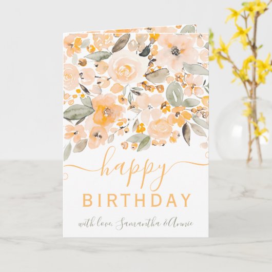 黄色のフローラ水色2枚の写真の誕生日 カード (黄色い花)