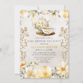黄色のフローラ男女兼用ティーベイビーシャワー 招待状 (正面)