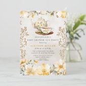 黄色のフローラ男女兼用ティーベイビーシャワー 招待状 (スタンド正面)