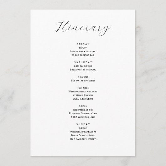 黄色のフローラ結婚のウェルカムレター&旅程 プログラム (裏面)