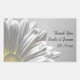 黄色のフローラ結婚ハイライトラベル 長方形シール