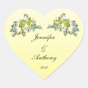 黄色のフローラ結婚式用シール ハートシール