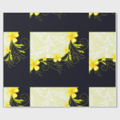 黄色のフローラ背景の折り返し紙 ラッピングペーパー (フラット)
