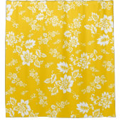 黄色のフローラ背景の白春 シャワーカーテン (正面)