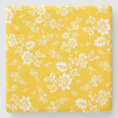 黄色のフローラ背景の白春 ストーンコースター (正面)