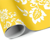 黄色のフローラ背景の白春 ラッピングペーパー (ロールコーナー)