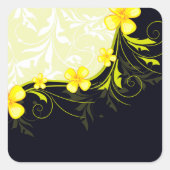 黄色のフローラ背景シール スクエアシール (正面)