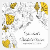黄色のフローラ花ブライダルシャワーお気に入りシール スクエアシール (正面)
